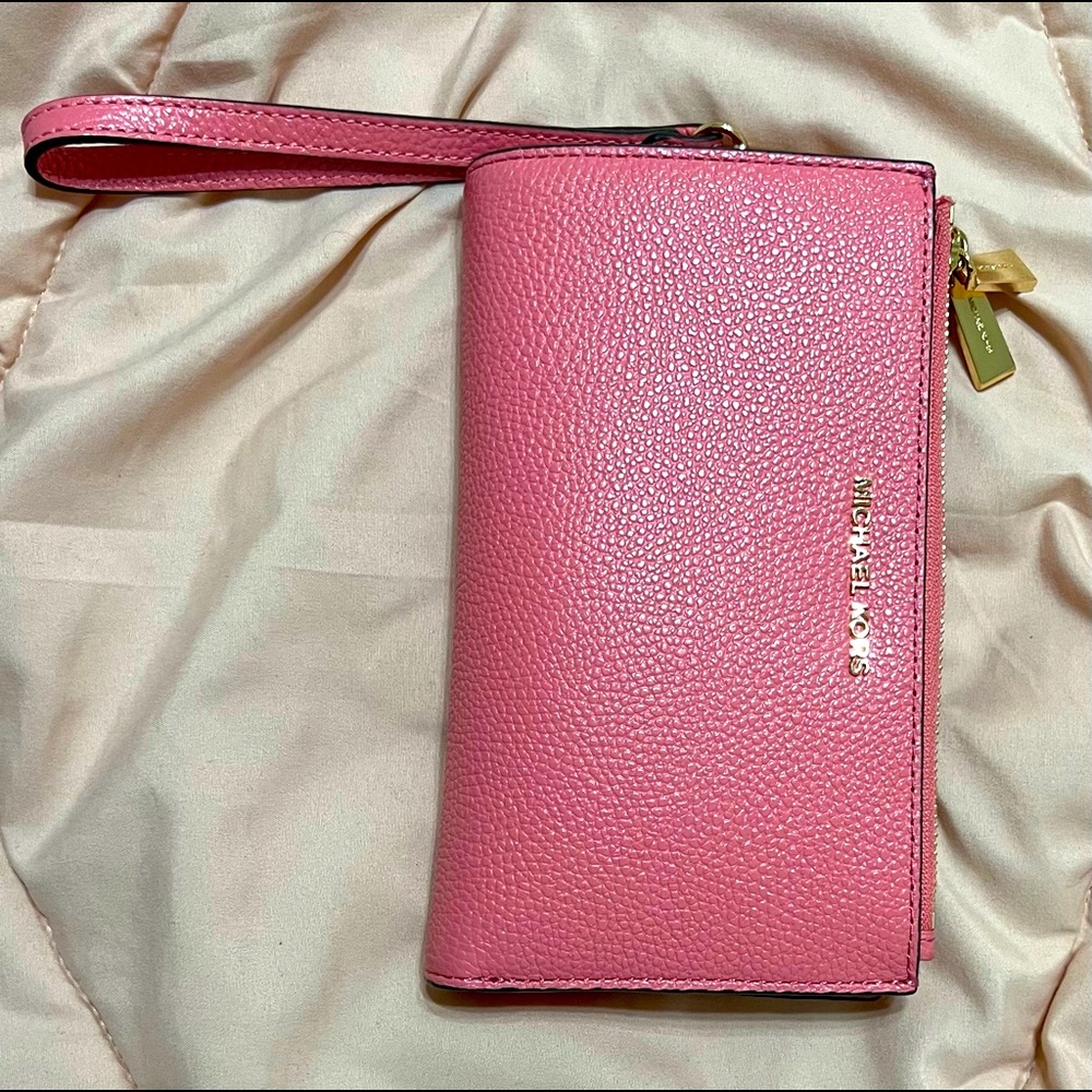 Michael Kors Adele Double-Zip Pebble Leather Phone Wristlet